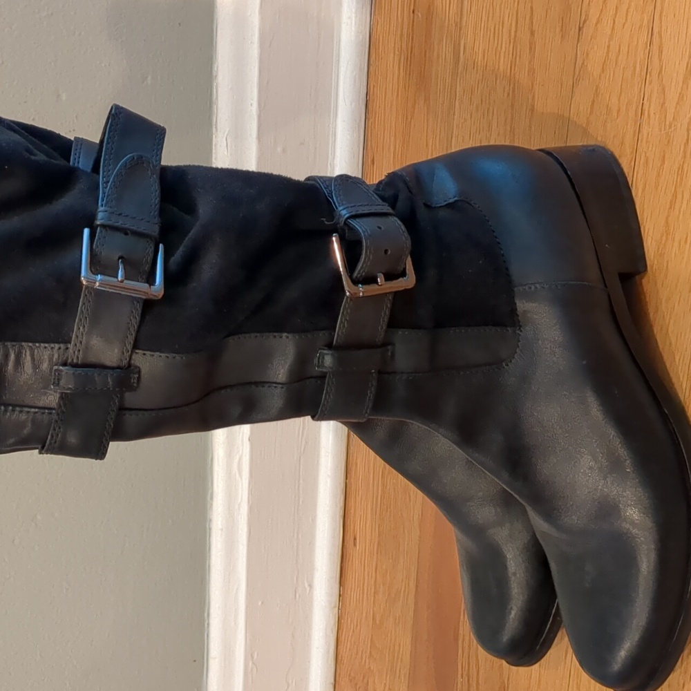Cole Haan Nike Air Avalon Tall Leather Black Riding boots 3 buckles 9.5M - Picture 5 of 15